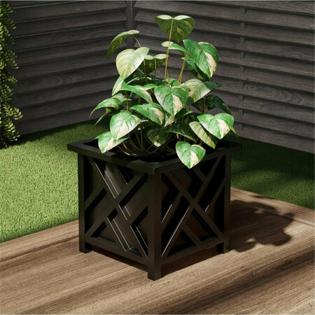 GRILLGEAR Square Planter Box - Black Lattice Container for Flowers & Plants GR3855305